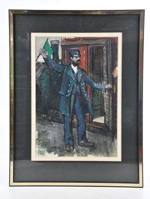 Lot 531 - TOM DURKIN (1928-1990): oil, train conductor,...