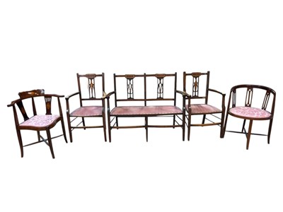 Lot 1192 - An Edwardian inlaid mahogany salon settee,...