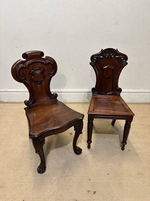 Lot 1193 - A Victorian carved mahogany hall chair with...