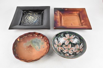 Lot 643 - A modern copper lustre square dish, width 32cm,...