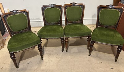 Lot 1195 - A set of four late Victorian oak salon chairs,...