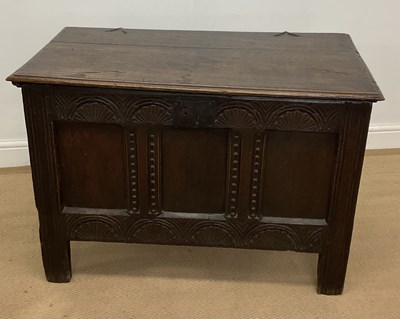 Lot 599 - A 19th century oak blanket box with plain...