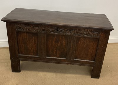 Lot 600 - A 19th century oak coffer, with a candle box...