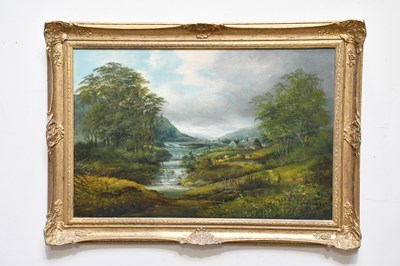 Lot 460 - J RICHARDS; oil on canvas, highland river...