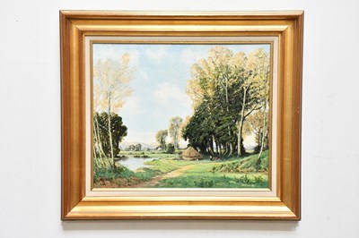 Lot 475 - R JOLLY; oil on canvas, landscape, signed, 50...