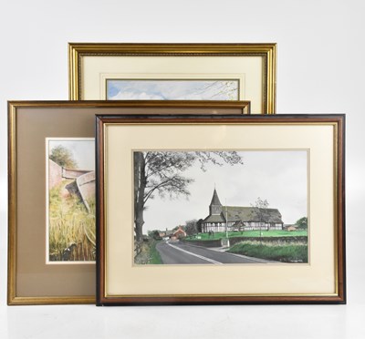 Lot 433 - C P MAYER; watercolour of a church, signed and...
