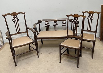 Lot 1201 - An Edwardian stained beech salon suite, with...
