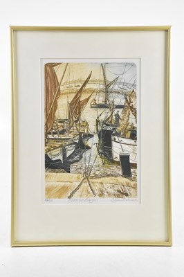 Lot 501 - GLENN THOMAS; etching, 'Moored Barges', 66/150,...