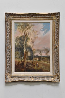 Lot 476 - J LANGSTAFFE; oil on canvas, figures beside...