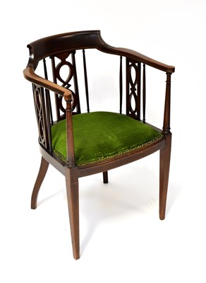 Lot 54 - An Edwardian inlaid mahogany tub chair with...