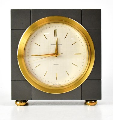 Lot 181 - JAEGER-LECOULTRE; a gunmetal grey mantel clock,...