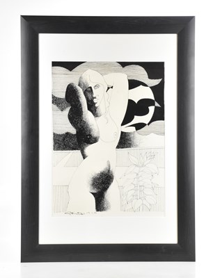 Lot 63 - GEOFFREY KEY (b.1941); ink, 'Female Nude',...