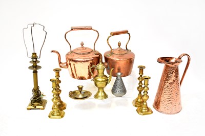 Lot 582 - A quantity of brass and copper items including...