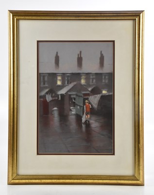 Lot 102 - MARC GRIMSHAW (b.1957); pastel, boy in alley,...