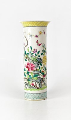 Lot 213 - A Chinese Famille Rose cylindrical vase with...