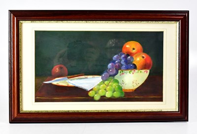 Lot 447 - Oil on canvas, still life of fruit,...