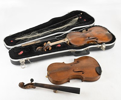 Lot 1094 - Two full size violins, both in need of...