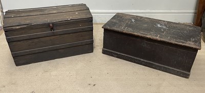 Lot 1040 - A stained pine rectangular tool chest on...