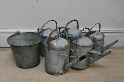Lot 1313 - Five vintage galvanised watering cans and a...