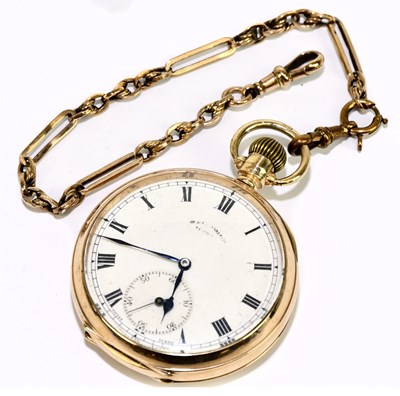 Lot 1755 - A 9ct rose gold crown wind open faced pocket...