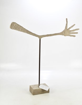 Lot 2389 - AFTER GIACOMETTI; a concrete and steel figure,...