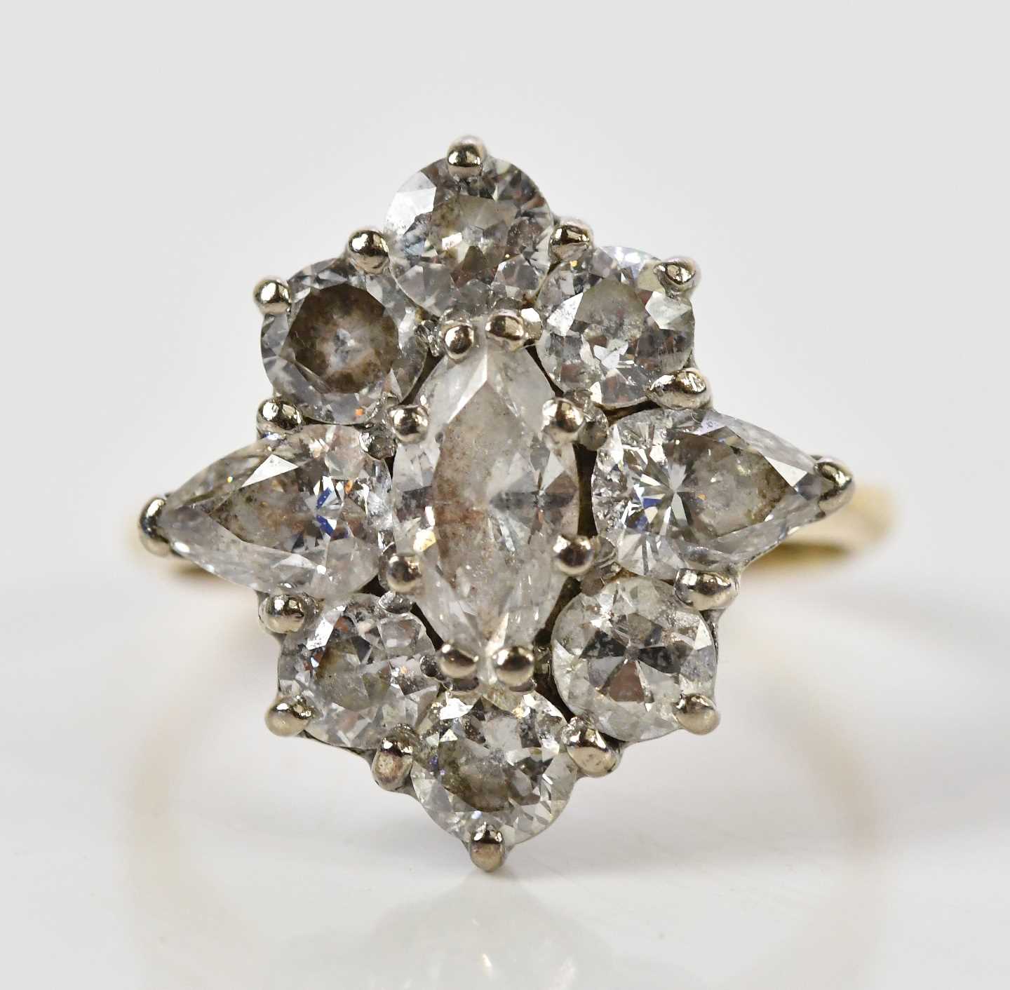 Lot 45 - An 18ct yellow gold diamond cluster ring,...