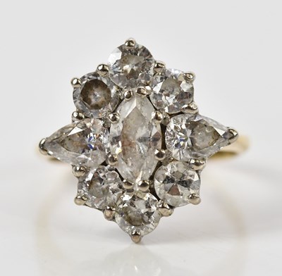 Lot 45 - An 18ct yellow gold diamond cluster ring,...