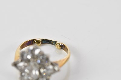 Lot 45 - An 18ct yellow gold diamond cluster ring,...