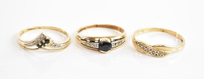 Lot 155 - Three 9ct yellow gold dress rings, including...