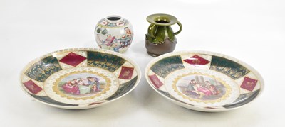 Lot 679 - VIENNA; a pair of transfer printed and gilt...