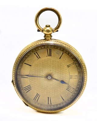 Lot 1784 - An 18ct yellow gold fob watch with base metal...