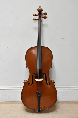 Lot 1014 - A full size German cello, unlabelled, with two-...
