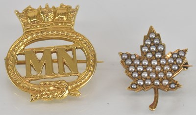 Lot 1282 - A 9ct gold Merchant Navy brooch with the...
