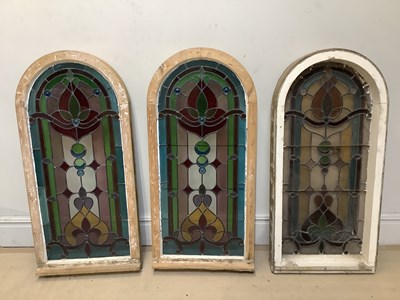 Lot 1408 - Three Victorian stained glass panels with...