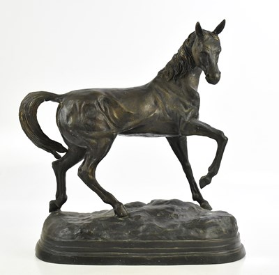 Lot 1558 - A large bronzed metal model of a prancing...