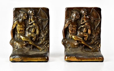 Lot 340 - WEIDLICH; a pair of bronze bookends depicting...