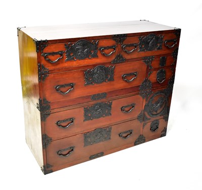 Lot 230 - A Sendai Isho Kasane two-part Tansu, sugi with...