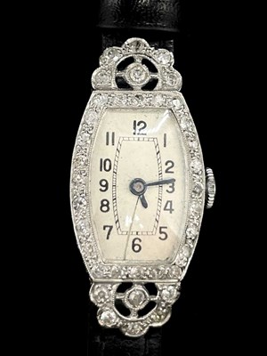 Lot 1363 - An Art Deco lady's white metal diamond mounted...
