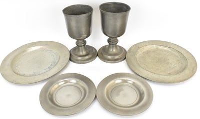 Lot 352 - VICKERS; a pair of 19th century pewter goblets,...