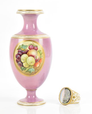 Lot 682 - DERBY; a hand painted pedestal vase, the...