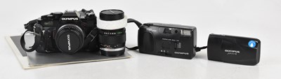 Lot 1581 - OLYMPUS; three Olympus 35mm film cameras, to...