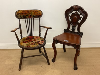 Lot 637 - A mahogany hall chair, height 91cm, and a...