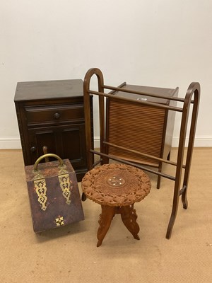 Lot 622 - A teak tambour record cabinet, towel rail,...