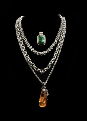 Lot 1204 - A substantial silver hoop link chain, length...
