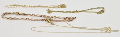 Lot 1220 - Three 9ct yellow gold fine link necklaces, all...