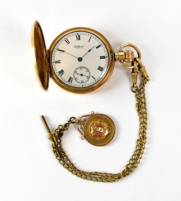 Lot 1142 - WALTHAM; a gold-plated full hunter crown wind...