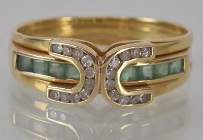 Lot 1140 - A 14ct yellow gold emerald and diamond set...