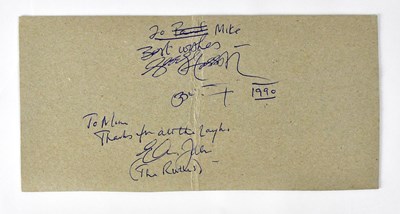 Lot 414 - GEORGE HARRISON; a card signed and dedicated, '...