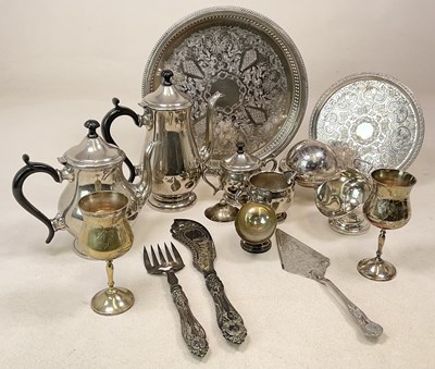 Lot 1011 - A quantity of plated items including tea set,...