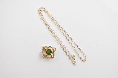Lot 391 - A 14ct yellow gold seed pearl and green...